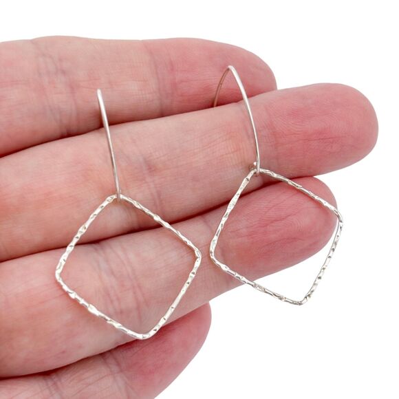 Vintage Sterling Silver 925 Textured Diamond-Shaped Dangle Earrings - Picture 1 of 7